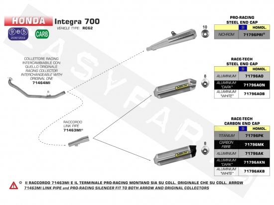 Silencieux ARROW Race-Tech Titane/C Honda Integra 700-750i E3-E4 2012-2020